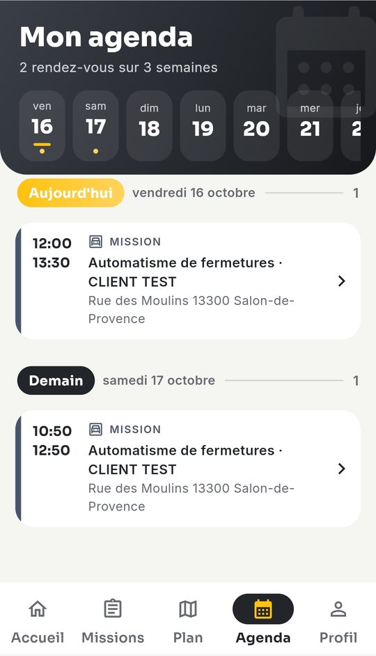 Application Proovo : agenda des rendez-vous de l'intervenant